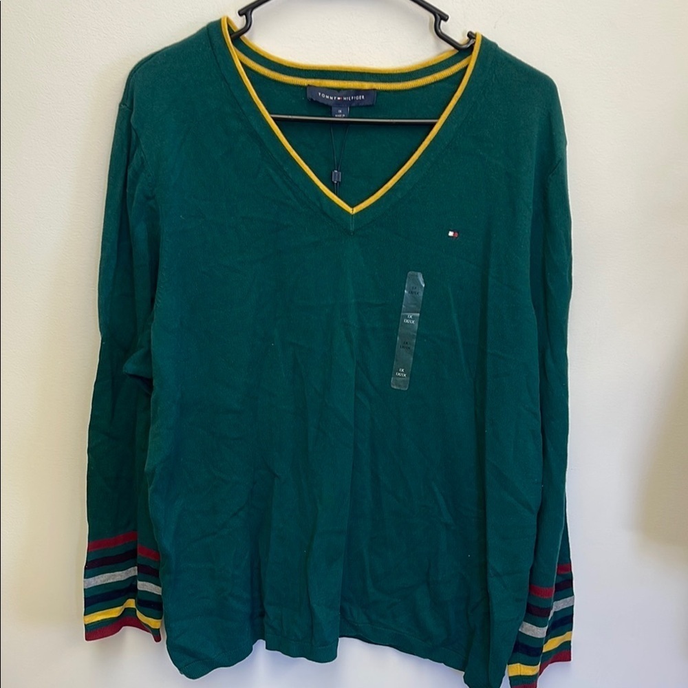Tommy Hilfiger Green V-Neck Sweater